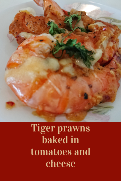 Tiger Prawns Baked in Tomatoes and Cheese