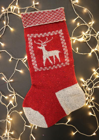 Reindeer Knit Christmas Stocking Pattern