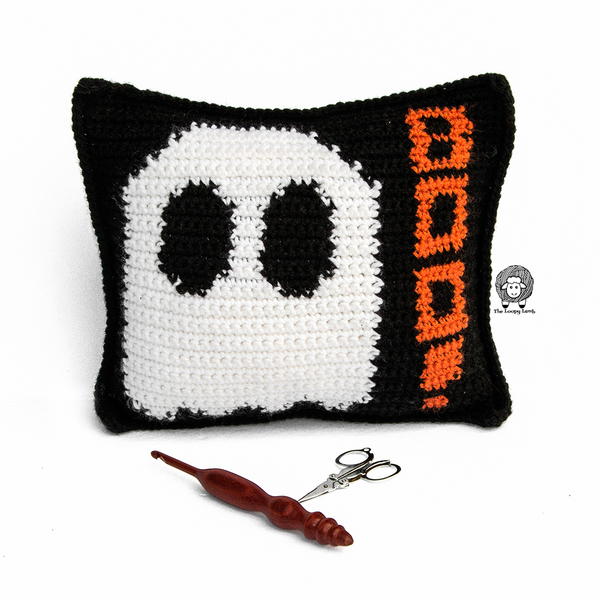 Mad About Boo Crochet Halloween Pillow