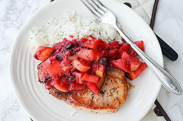Pan-Fried Boneless Pork Chops with Cranberry-Apple Compote
