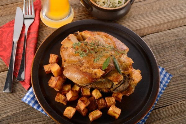 Maple Glazed Pork Shank with Roasted Sweet Potatoes