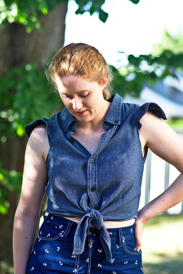 Men's Shirt Refashion to Tie Front Crop Top | AllFreeSewing.com