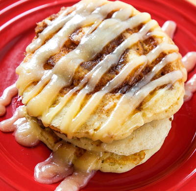 Cinnamon Roll Pancakes with Cream Cheese Frosting