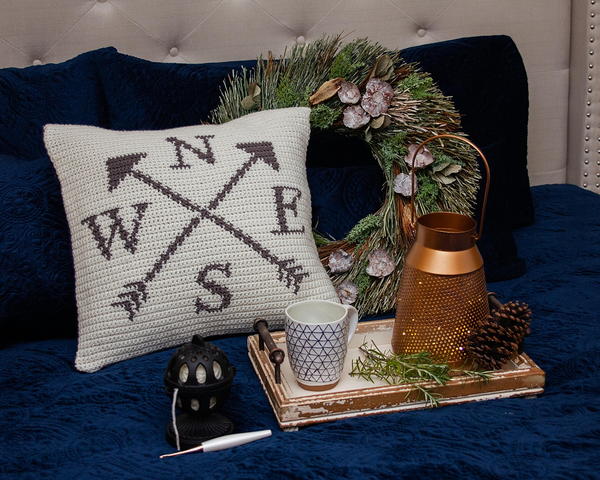 Compass Crochet Pillow