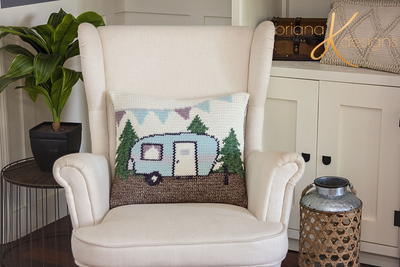 Camper Crochet Pillow Cover