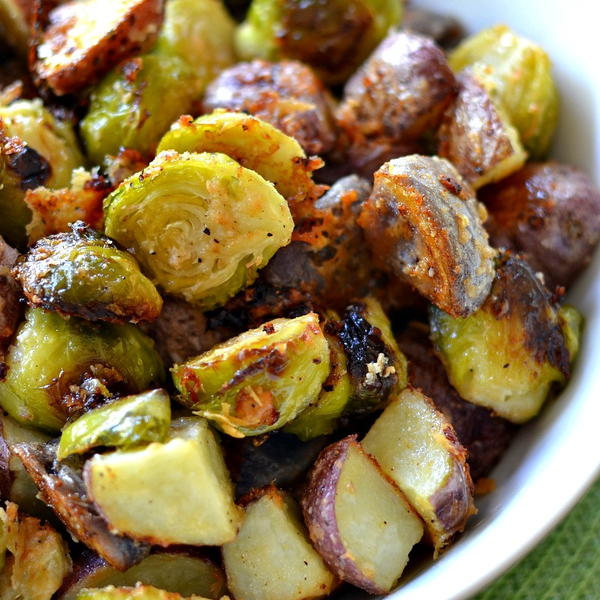 Parmesan Roasted Potatoes and Brussels Sprouts