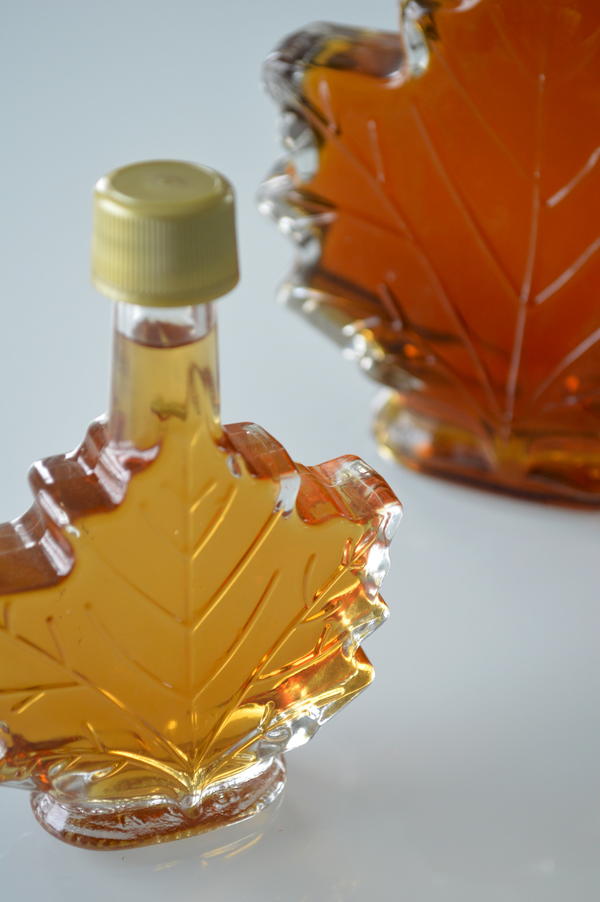 Maple syrup in a leaf-shaped bottle