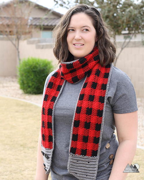 Buttoned Plaid Scarf