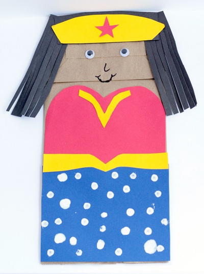 Wonder Woman Paper Bag Puppet Craft for Kids