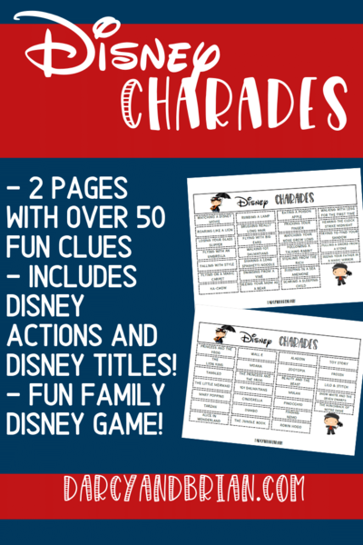 Printable Disney Themed Charades Game for Kids