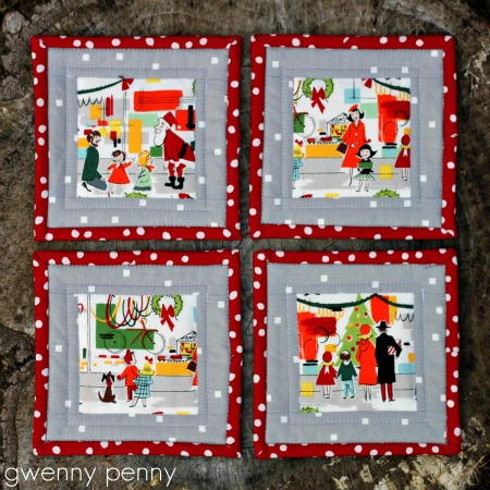 Fussy Cut Christmas Shopping Coasters