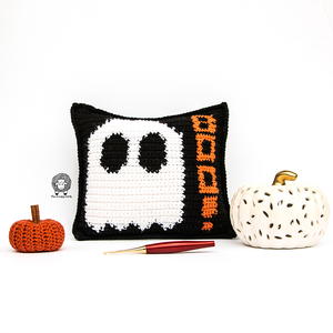 Mad About Boo Crochet Halloween Pillow
