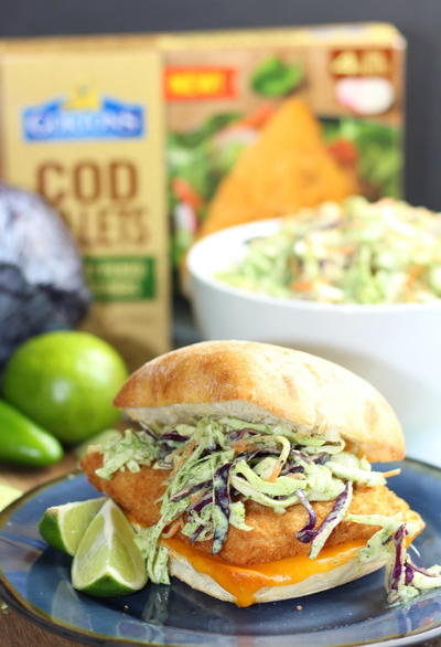 QUICK & EASY RECIPE FISH SANDWICHES WITH CRUNCHY CILANTRO LIME SLAW