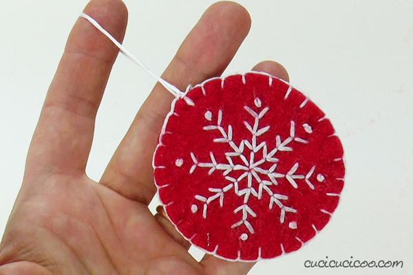 DIY Snowflake Embroidered Christmas Ornaments from Recycled Felt