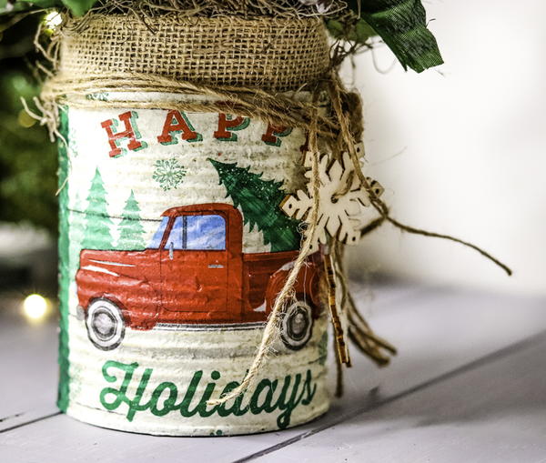 Dollar Tree DIY Christmas Tin Can Floral Craft