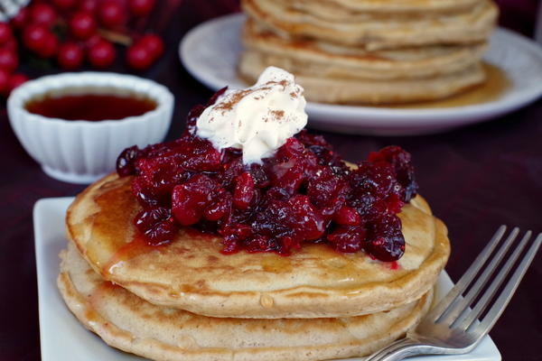 Gingerbread Pudding Pancakes with Cranberry Compote