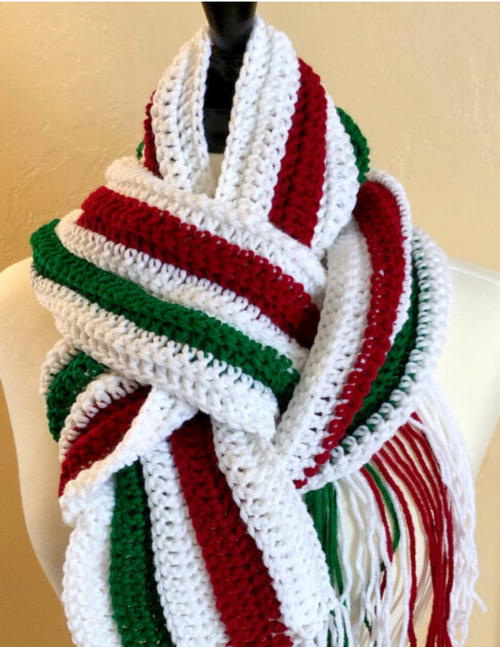 Festive Crochet Ribbed Scarf