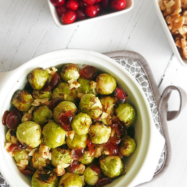 Roasted Sprouts With Cranberries & Walnuts