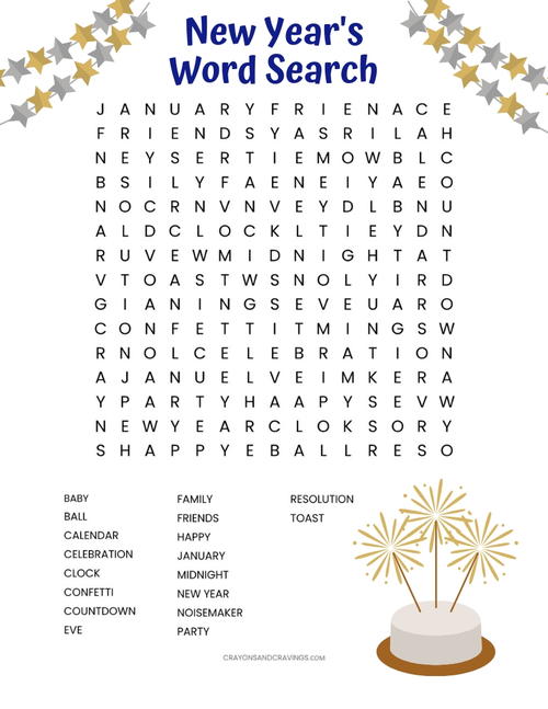 New Year’s Word Search Printable