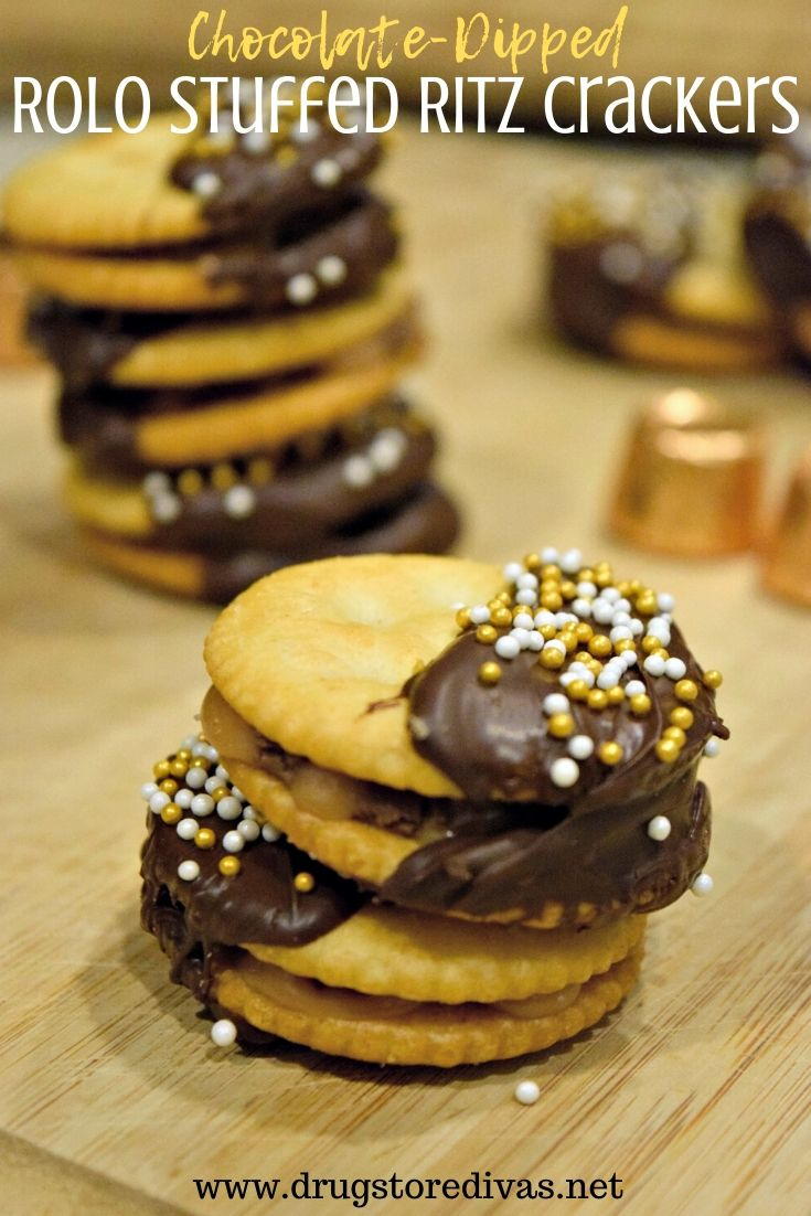 Chocolate cream chip cheese cookies softbatch soft cookie recipe recipes Chocolate-dipped Rolo Stuffed Ritz Crackers | TheBestDessertRecipes.com