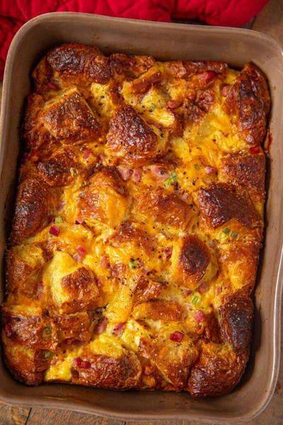 Ham And Cheese Croissant Breakfast Casserole