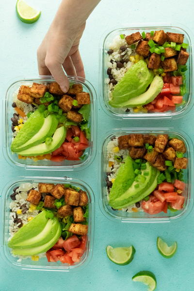 Easy Tofu Burrito Bowl Meal Prep