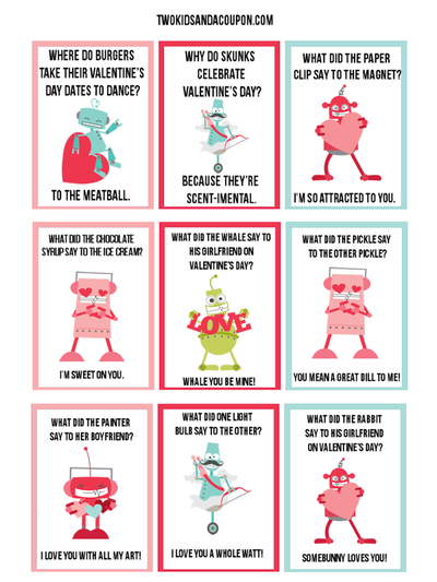 Free Kids Printable Robot Valentines And Lunchbox Jokes