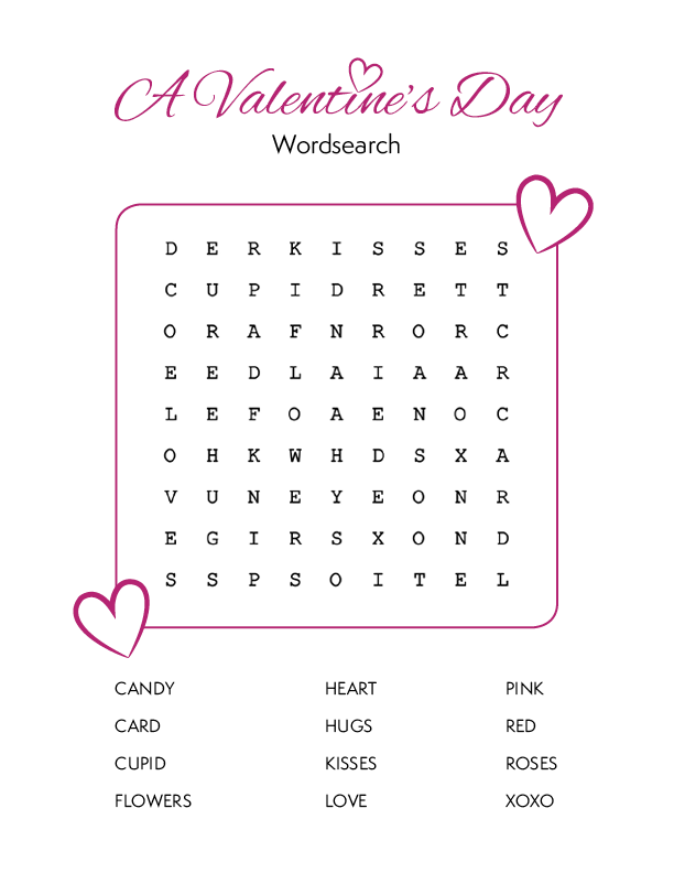 Free Valentine’s Day Printable Word Search For Kids ...