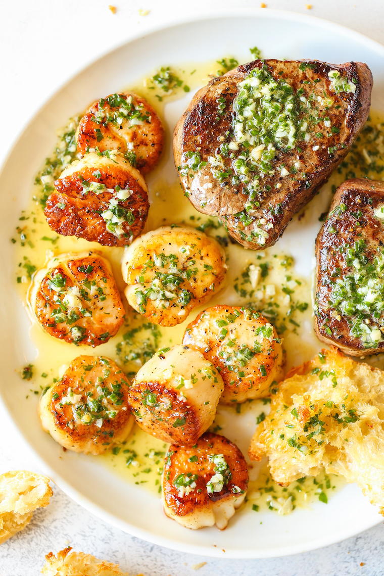 Homemade Garlic Butter Steak and Scallops | AllFreeCopycatRecipes.com