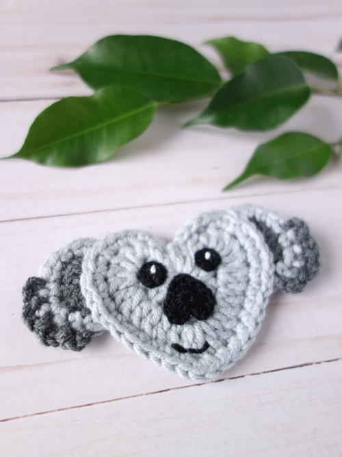 Crochet Heart Koala Applique