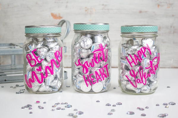 Cricut Diy Pink And Silver Valentines Treat Jar (with Hand-lettered Svg)