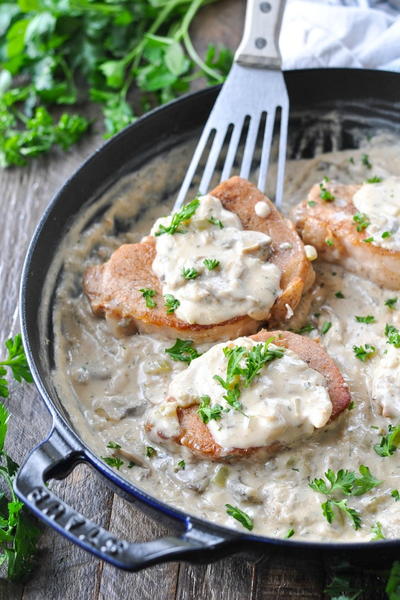 Pork Chops And Rice With Creamy Mushroom Sauce