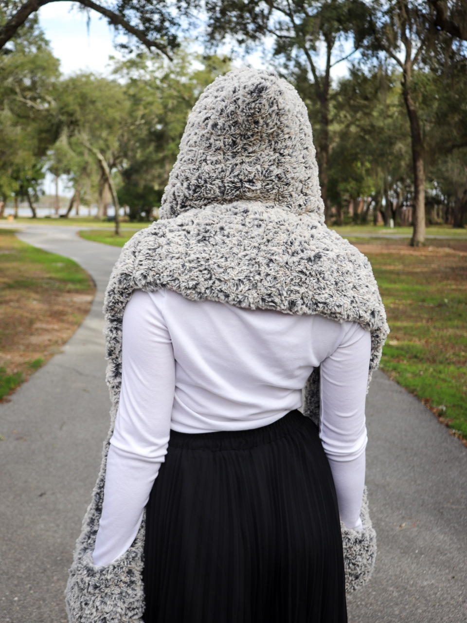 Faux Fur Hooded Scarf With Pockets | AllFreeCrochet.com