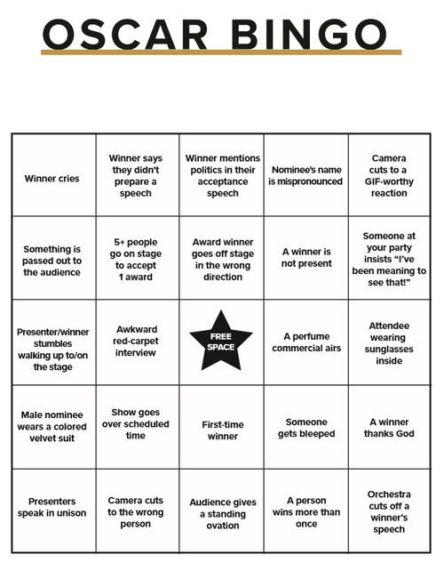 Oscar Bingo Free Printables