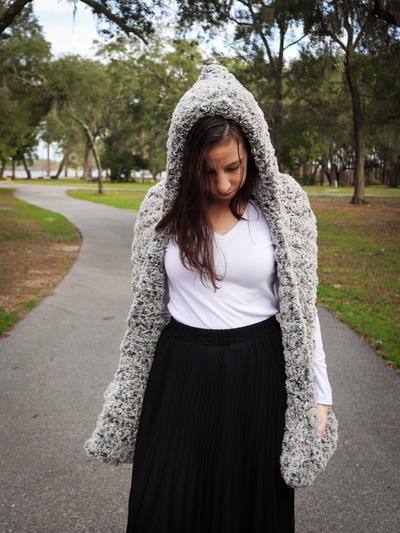 Faux Fur Hooded Scarf With Pockets