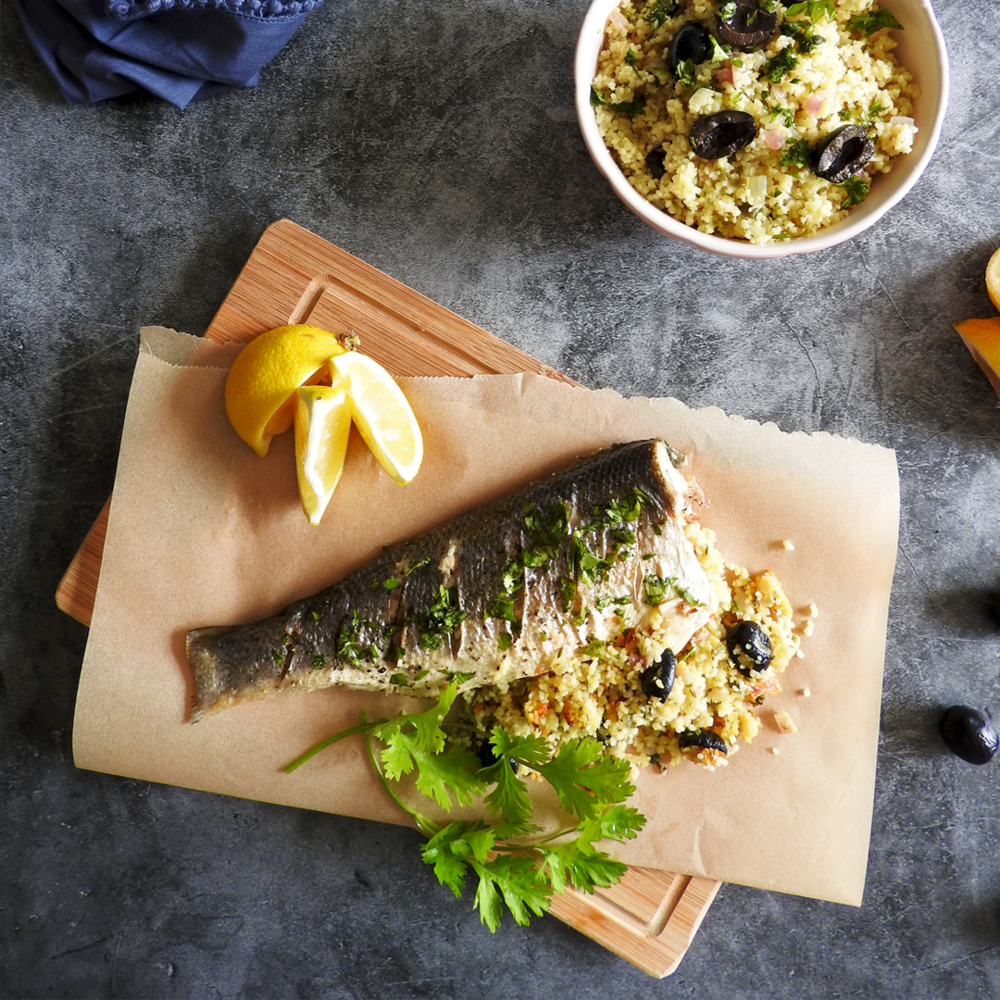 Cous Cous Stuffed Sea Bass