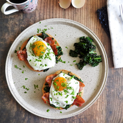 Kale, Bacon & Egg Breakfast Tostadas