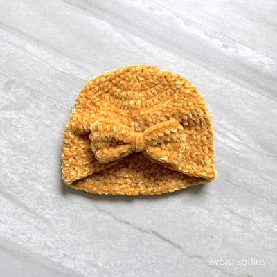 Velvet Baby Turban Headwrap Hat With Bow