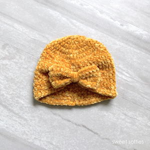 Velvet Baby Turban Headwrap Hat With Bow