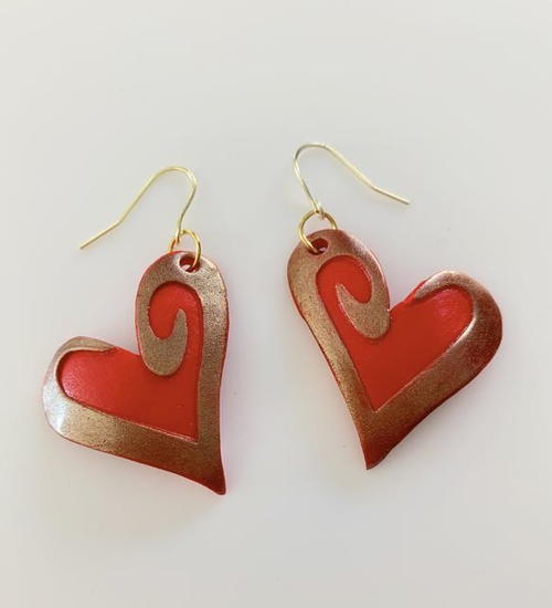 Red And Gold Clay Valentine Earrings | AllFreeHolidayCrafts.com