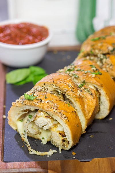 Chicken Parm Stuffed Garlic Bread