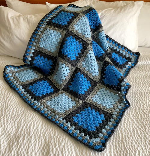 Granny Square Blue Agate Crochet Blanket