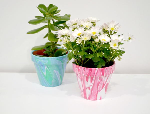 Paint Poured Marbled Flowerpots