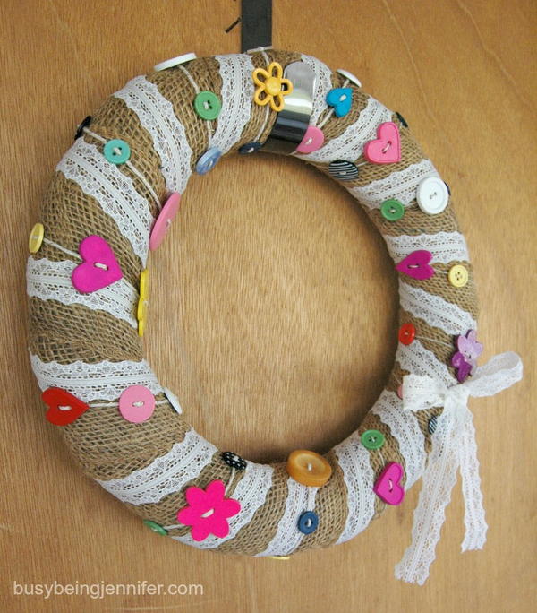 Burlap, Lace And Buttons Wreath