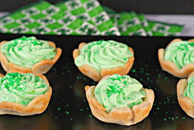 White Chocolate Mint Shamrock Tarts