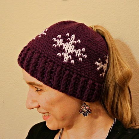 Snowflakes Messy Bun Hat