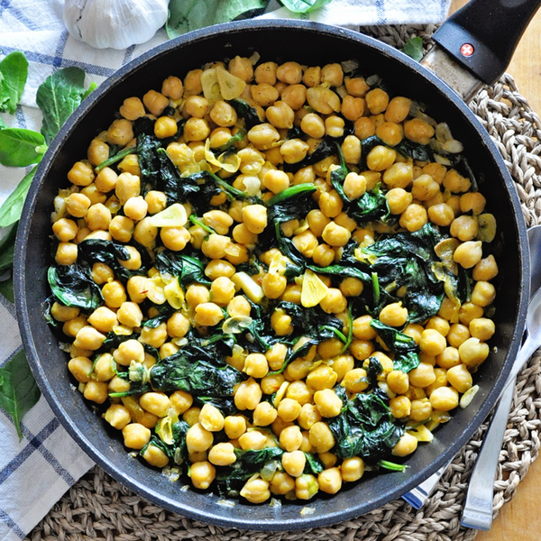 Chickpea & Spinach Skillet With Saffron Broth