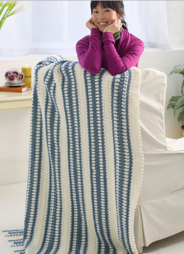 Blue white and grey crochet blanket sale