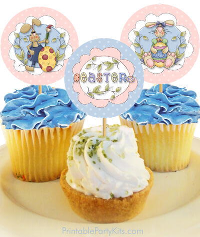 Country Bunny Easter Cupcake Toppers