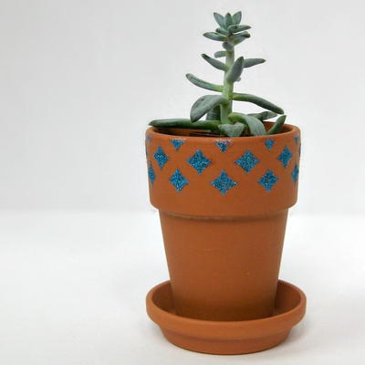 Stenciled Glitter Decorated Plant Pot